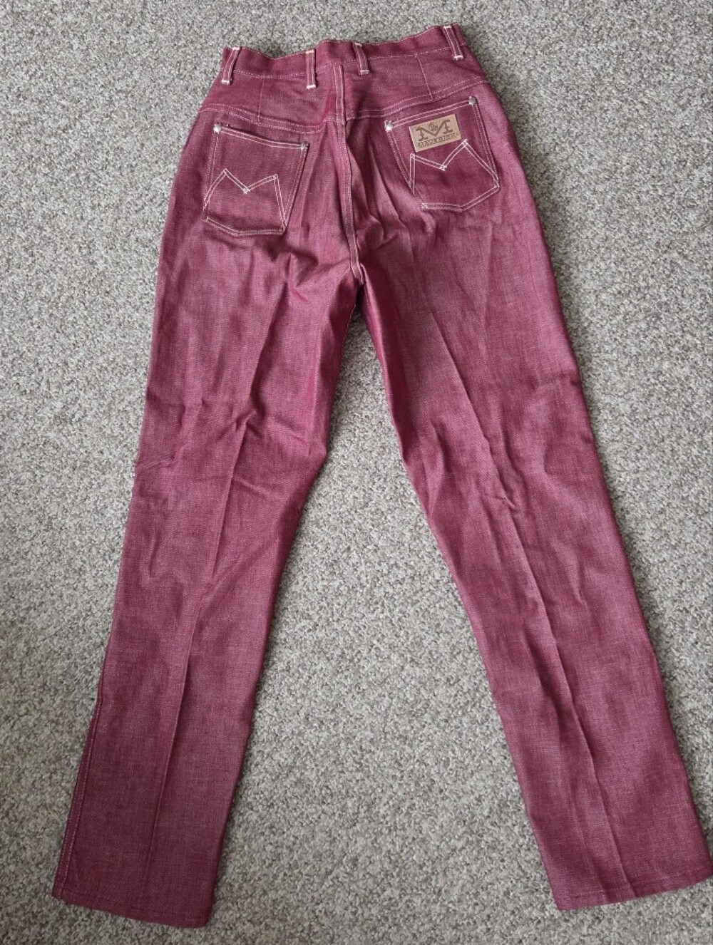 Vintage 70's Maverick Blue Bell Western Pleated Denim Jeans Red Size 27x30‎